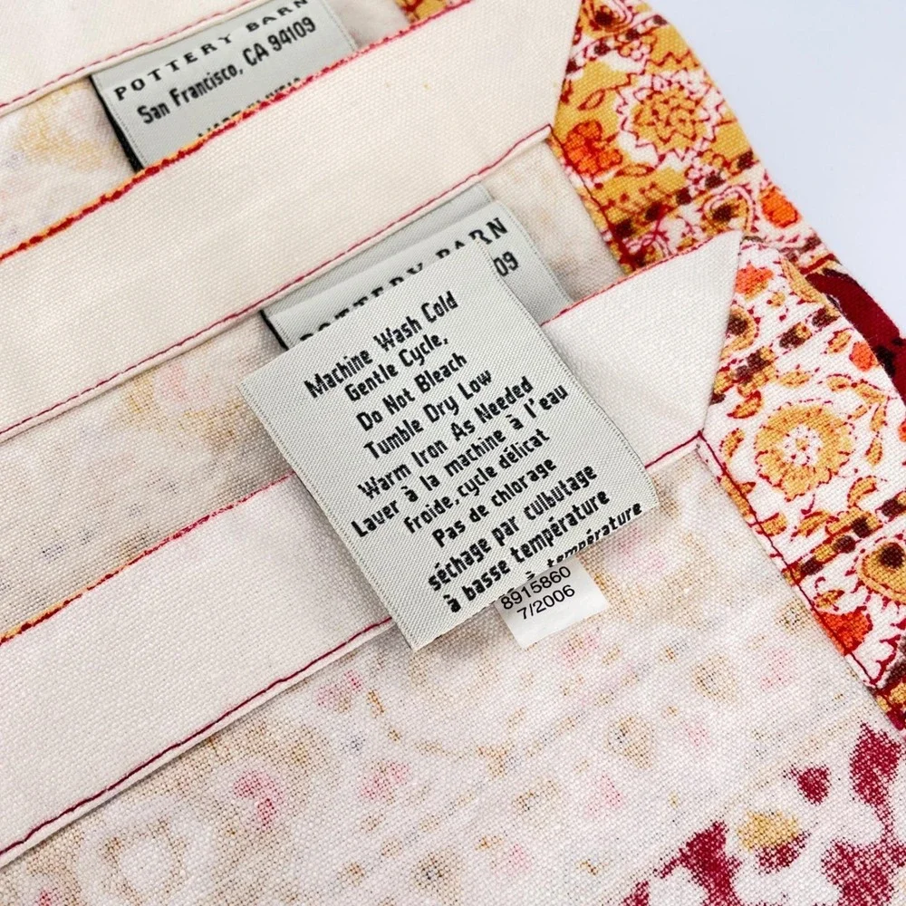 Pottery Barn Scarlett Red Floral‎ Cotton Placemats Set of 6 Block Print 14x20 B